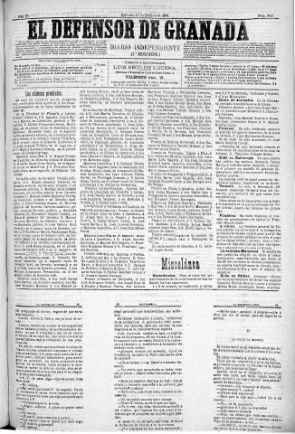 'El Defensor de Granada  : diario político independiente' - Año XI Número 3843 1ª ed. - 1890 Octubre 01