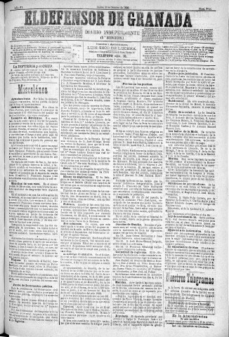 'El Defensor de Granada  : diario político independiente' - Año XI Número 3846 2ª ed. - 1890 Octubre 02