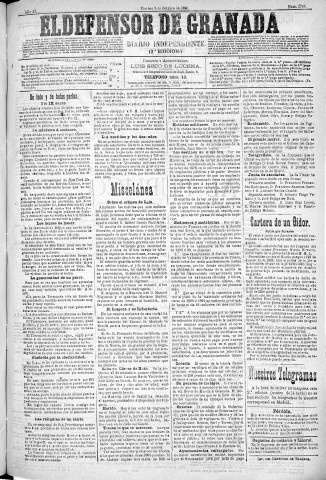 'El Defensor de Granada  : diario político independiente' - Año XI Número 3848 2ª ed. - 1890 Octubre 03