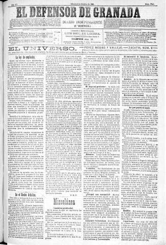 'El Defensor de Granada  : diario político independiente' - Año XI Número 3849 1ª ed. - 1890 Octubre 04