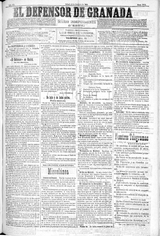 'El Defensor de Granada  : diario político independiente' - Año XI Número 3850 2ª ed. - 1890 Octubre 04