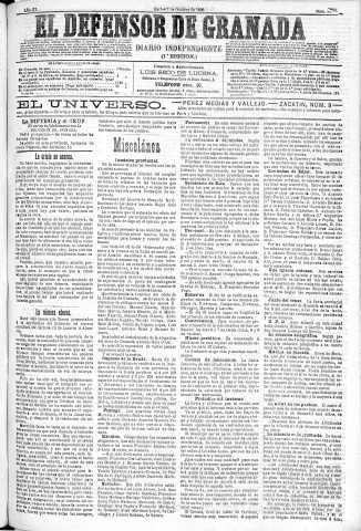 'El Defensor de Granada  : diario político independiente' - Año XI Número 3853 1ª ed. - 1890 Octubre 07