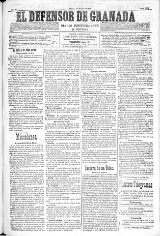 'El Defensor de Granada  : diario político independiente' - Año XI Número 3854 2ª ed. - 1890 Octubre 07
