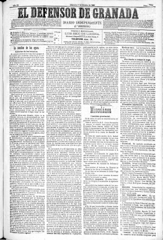 'El Defensor de Granada  : diario político independiente' - Año XI Número 3855 1ª ed. - 1890 Octubre 08