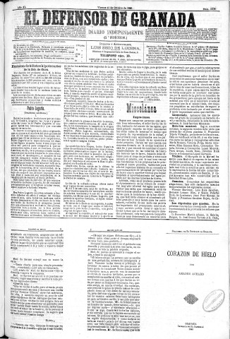 'El Defensor de Granada  : diario político independiente' - Año XI Número 3859 1ª ed. - 1890 Octubre 10