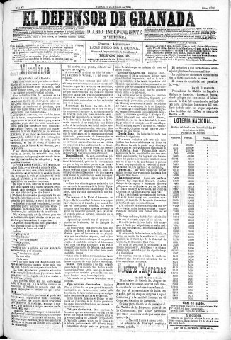 'El Defensor de Granada  : diario político independiente' - Año XI Número 3860 2ª ed. - 1890 Octubre 10