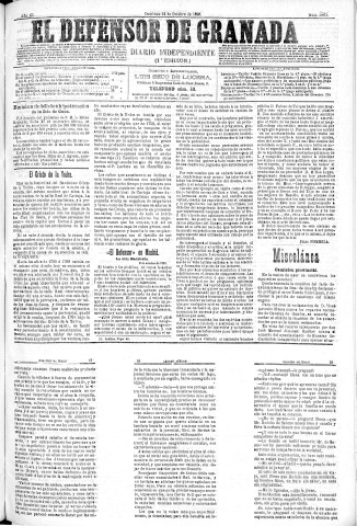 'El Defensor de Granada  : diario político independiente' - Año XI Número 3863 1ª ed. - 1890 Octubre 12