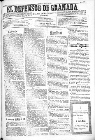 'El Defensor de Granada  : diario político independiente' - Año XI Número 3864 1ª ed. - 1890 Octubre 13