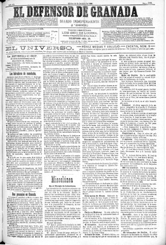 'El Defensor de Granada  : diario político independiente' - Año XI Número 3865 1ª ed. - 1890 Octubre 14