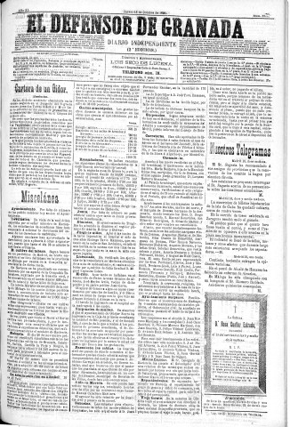 'El Defensor de Granada  : diario político independiente' - Año XI Número 3870 2ª ed. - 1890 Octubre 16
