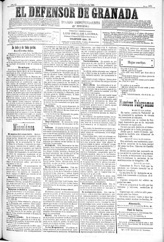 'El Defensor de Granada  : diario político independiente' - Año XI Número 3872 2ª ed. - 1890 Octubre 17