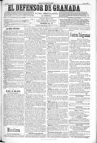 'El Defensor de Granada  : diario político independiente' - Año XI Número 3873 2ª ed. - 1890 Octubre 18