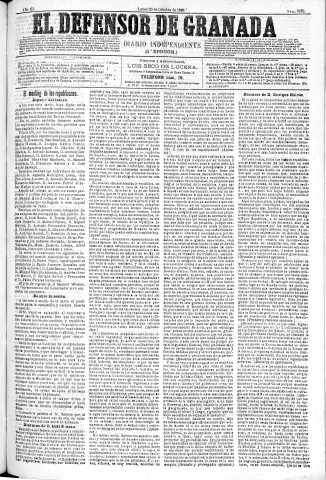 'El Defensor de Granada  : diario político independiente' - Año XI Número 3876 1ª ed. - 1890 Octubre 20