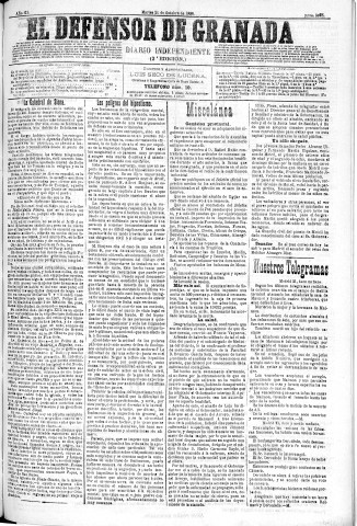 'El Defensor de Granada  : diario político independiente' - Año XI Número 3878 2ª ed. - 1890 Octubre 21