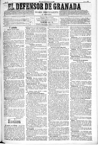 'El Defensor de Granada  : diario político independiente' - Año XI Número 3879 1ª ed. - 1890 Octubre 22