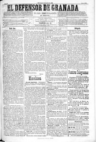 'El Defensor de Granada  : diario político independiente' - Año XI Número 3880 2ª ed. - 1890 Octubre 22