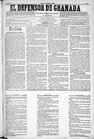 'El Defensor de Granada  : diario político independiente' - Año XI Número 3883 1ª ed. - 1890 Octubre 24