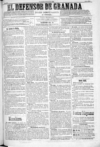 'El Defensor de Granada  : diario político independiente' - Año XI Número 3884 2ª ed. - 1890 Octubre 24