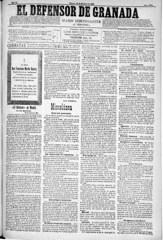 'El Defensor de Granada  : diario político independiente' - Año XI Número 3889 1ª ed. - 1890 Octubre 28