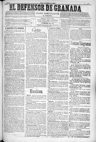 'El Defensor de Granada  : diario político independiente' - Año XI Número 3890 3ª ed. - 1890 Octubre 28
