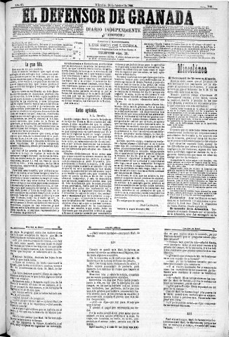 'El Defensor de Granada  : diario político independiente' - Año XI Número 3891 1ª ed. - 1890 Octubre 29