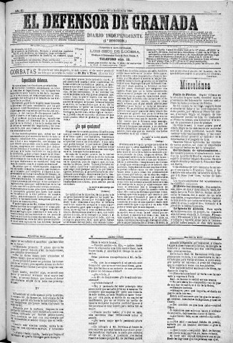 'El Defensor de Granada  : diario político independiente' - Año XI Número 3893 1ª ed. - 1890 Octubre 30