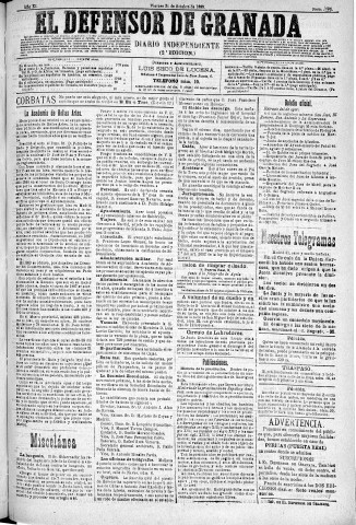 'El Defensor de Granada  : diario político independiente' - Año XI Número 3896 2ª ed. - 1890 Octubre 31