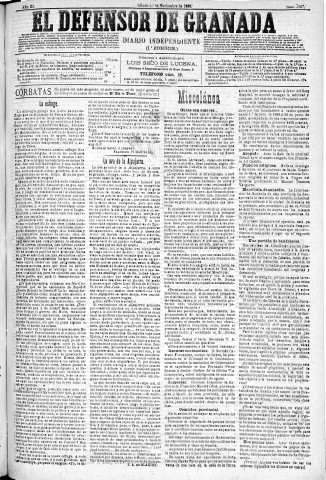 'El Defensor de Granada  : diario político independiente' - Año XI Número 3897 1ª ed. - 1890 Noviembre 01