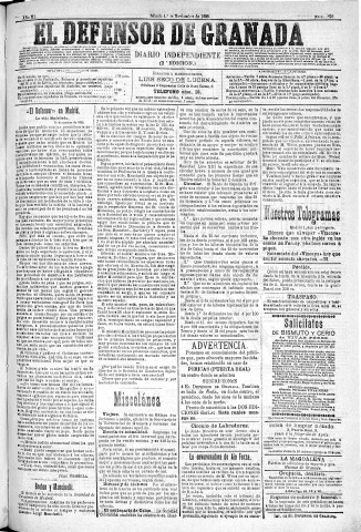 'El Defensor de Granada  : diario político independiente' - Año XI Número 3898 2ª ed. - 1890 Noviembre 01