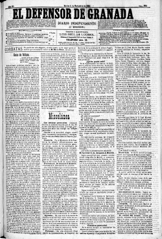 'El Defensor de Granada  : diario político independiente' - Año XI Número 3901 1ª ed. - 1890 Noviembre 04