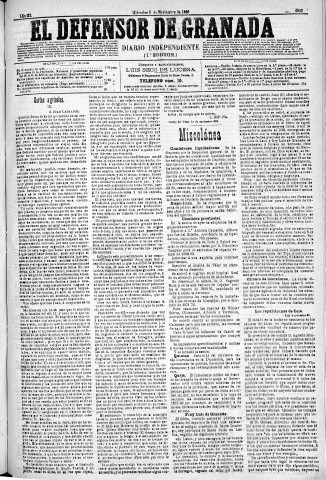 'El Defensor de Granada  : diario político independiente' - Año XI Número 3903 1ª ed. - 1890 Noviembre 05