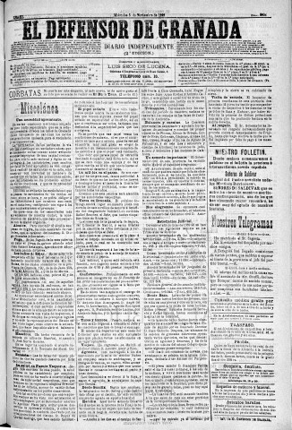 'El Defensor de Granada  : diario político independiente' - Año XI Número 3904 2ª ed. - 1890 Noviembre 05