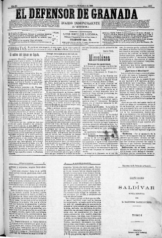 'El Defensor de Granada  : diario político independiente' - Año XI Número 3905 1ª ed. - 1890 Noviembre 06