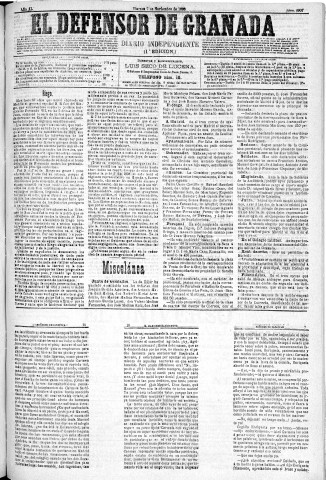 'El Defensor de Granada  : diario político independiente' - Año XI Número 3907 1ª ed. - 1890 Noviembre 07