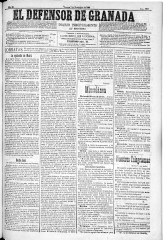 'El Defensor de Granada  : diario político independiente' - Año XI Número 3908 2ª ed. - 1890 Noviembre 07