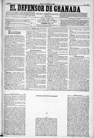 'El Defensor de Granada  : diario político independiente' - Año XI Número 3909 1ª ed. - 1890 Noviembre 08