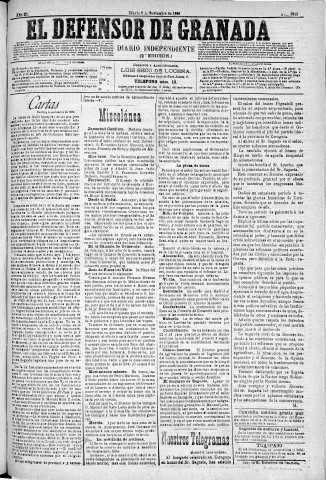'El Defensor de Granada  : diario político independiente' - Año XI Número 3910 2ª ed. - 1890 Noviembre 08