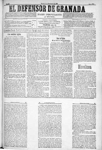 'El Defensor de Granada  : diario político independiente' - Año XI Número 3913 1ª ed. - 1890 Noviembre 11