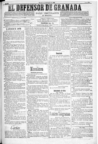 'El Defensor de Granada  : diario político independiente' - Año XI Número 3914 2ª ed. - 1890 Noviembre 11