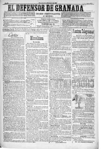 'El Defensor de Granada  : diario político independiente' - Año XI Número 3916 2ª ed. - 1890 Noviembre 12