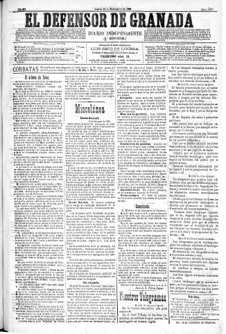 'El Defensor de Granada  : diario político independiente' - Año XI Número 3918 2ª ed. - 1890 Noviembre 13