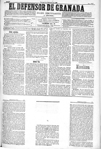 'El Defensor de Granada  : diario político independiente' - Año XI Número 3919 1ª ed. - 1890 Noviembre 14