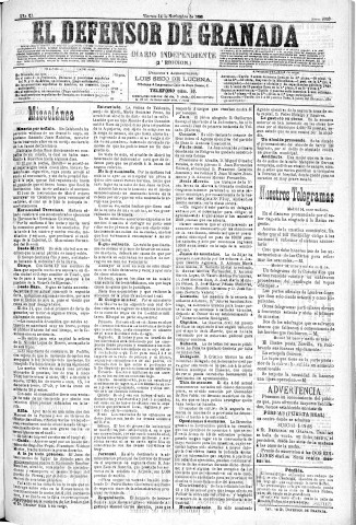 'El Defensor de Granada  : diario político independiente' - Año XI Número 3920 2ª ed. - 1890 Noviembre 14