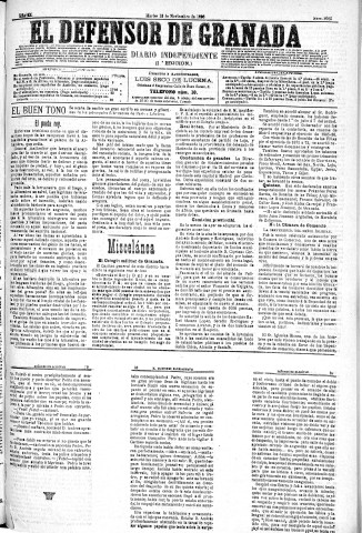 'El Defensor de Granada  : diario político independiente' - Año XI Número 3925 1ª ed. - 1890 Noviembre 18
