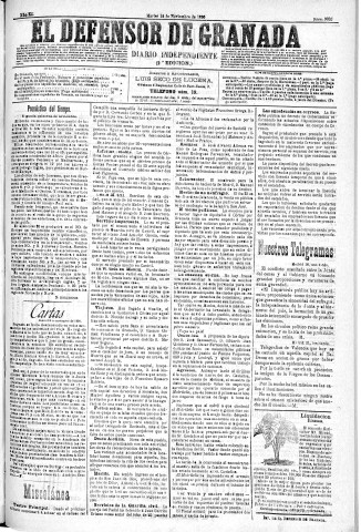 'El Defensor de Granada  : diario político independiente' - Año XI Número 3926 2ª ed. - 1890 Noviembre 18
