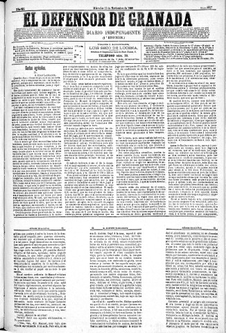 'El Defensor de Granada  : diario político independiente' - Año XI Número 3927 1ª ed. - 1890 Noviembre 19