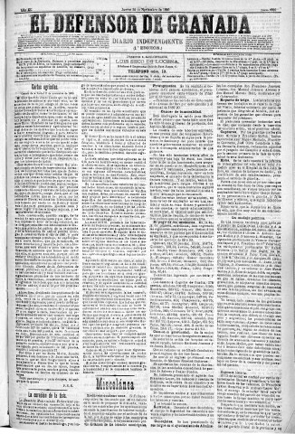 'El Defensor de Granada  : diario político independiente' - Año XI Número 3929 1ª ed. - 1890 Noviembre 20