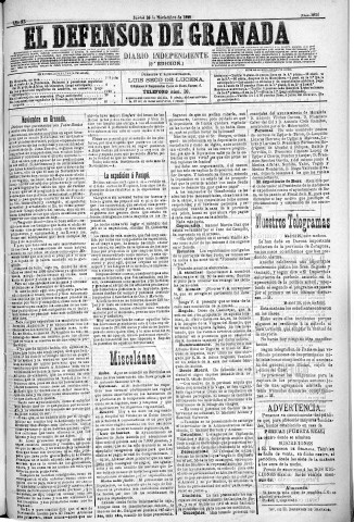 'El Defensor de Granada  : diario político independiente' - Año XI Número 3930 2ª ed. - 1890 Noviembre 20