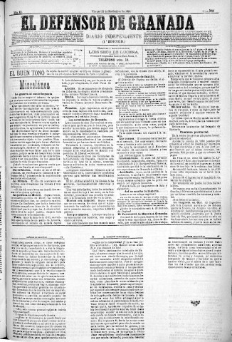 'El Defensor de Granada  : diario político independiente' - Año XI Número 3931 1ª ed. - 1890 Noviembre 21