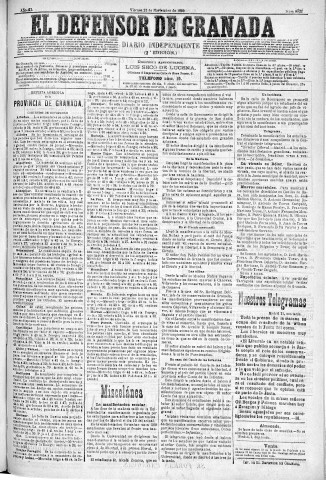'El Defensor de Granada  : diario político independiente' - Año XI Número 3932 2ª ed. - 1890 Noviembre 21